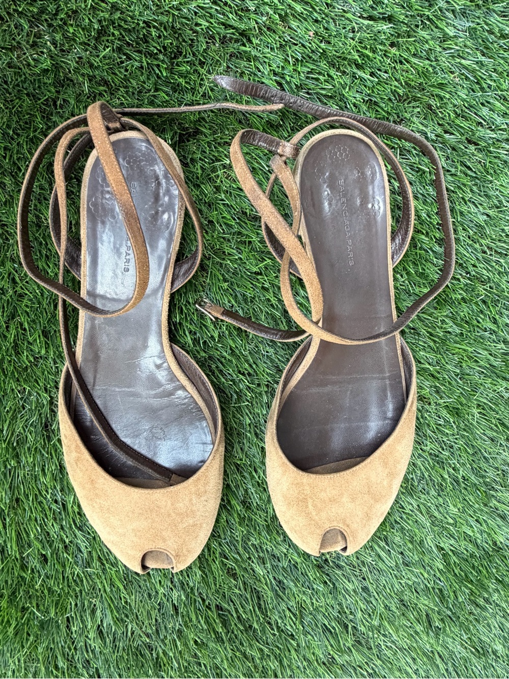Balenciaga Ankle Strap Wrap Flats Sandals Suede